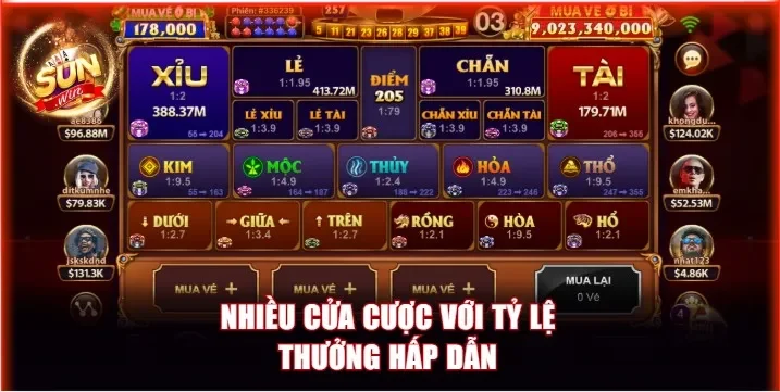 Game có nhiều cửa cược với tỷ lệ thưởng hấp dẫn 