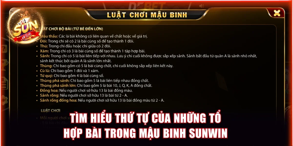 Tìm hiểu thứ tự của những tổ hợp bài trong Mậu binh Sunwin