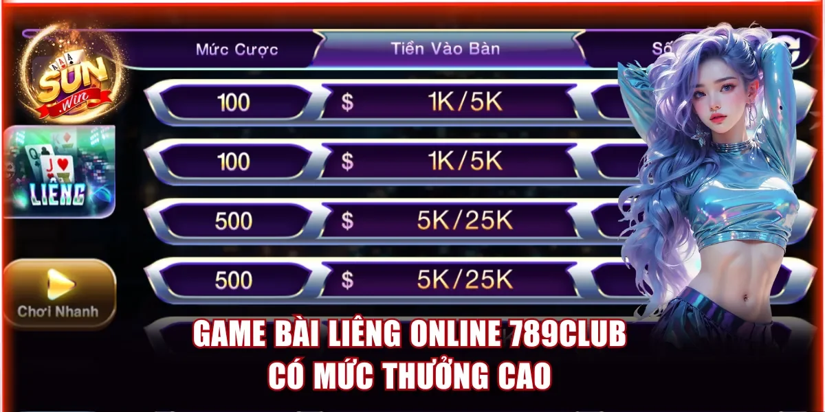 Game bài Liêng online 789Club có mức thưởng cao